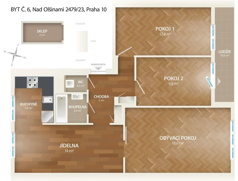 Pronájem bytu 4+kk/B, 77,2 m2, po rekonstrukci, Praha 10 - Vinohrady